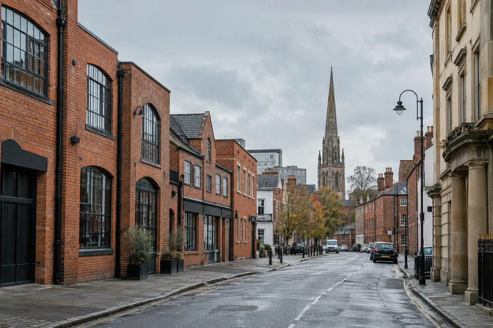 Illustrative brick commercial premises in a Midlands street